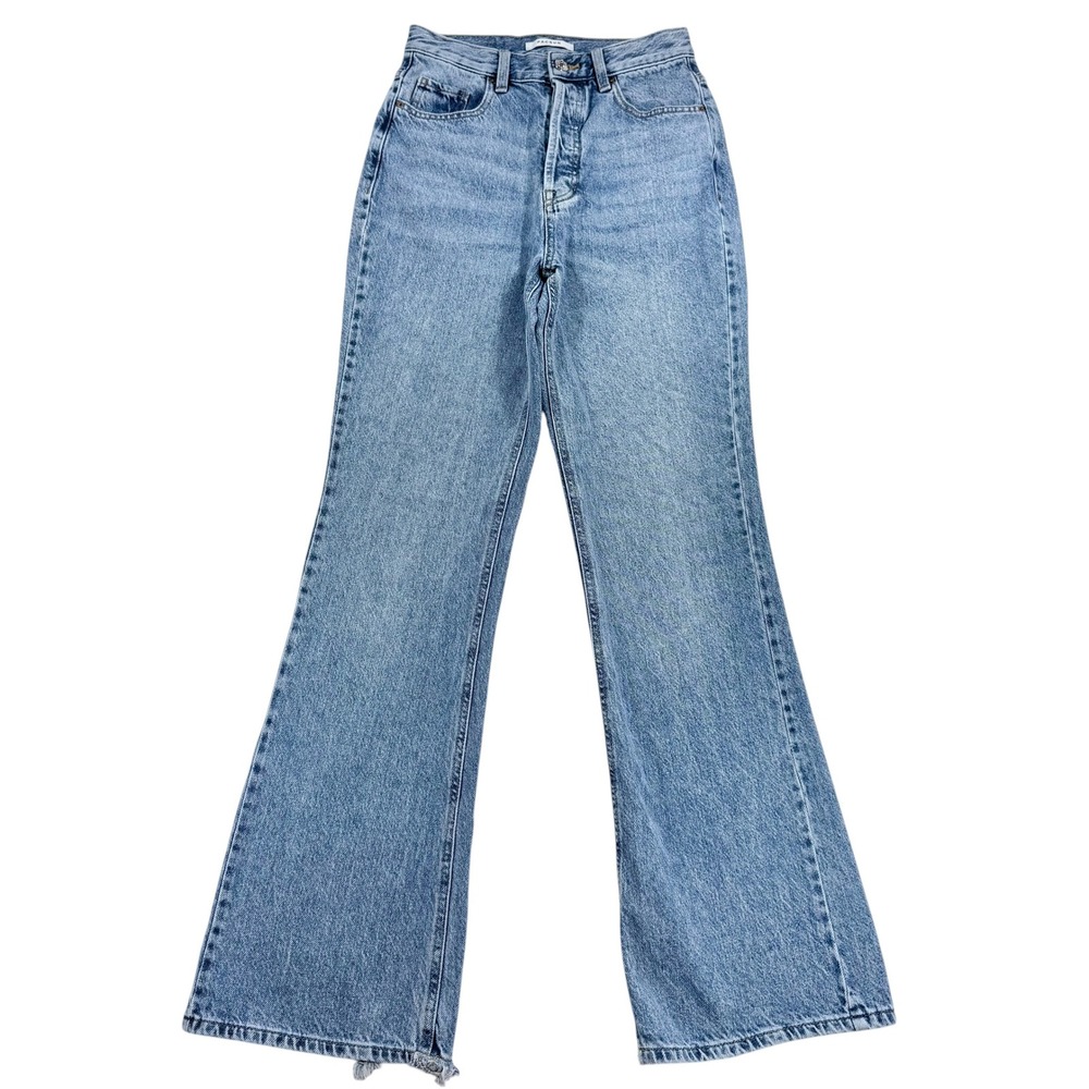 PacSun High Rise Flare Jeans Light Wash Button Fly Distressed Raw Hem 26 x 31